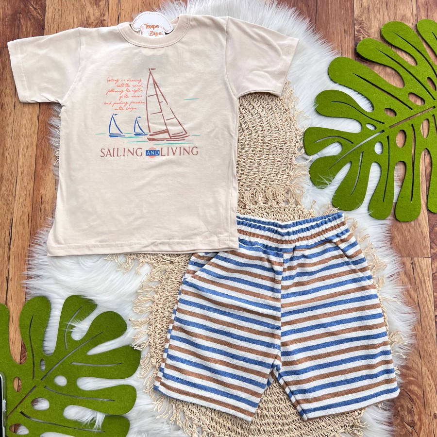 Conj. Camiseta Sailling and Living e Bermuda - Areia